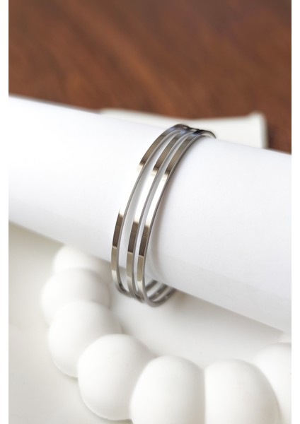 Düz Çelik Ajda Bilezik 6,5cm Gümüş