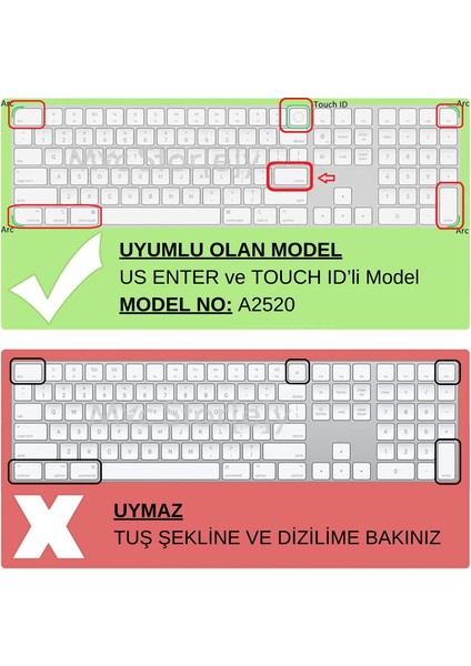 Apple Magic Keyboard 3 A2520 ile Uyumlu Klavye Koruyucu (US-İngilizce) TouchID'li Model