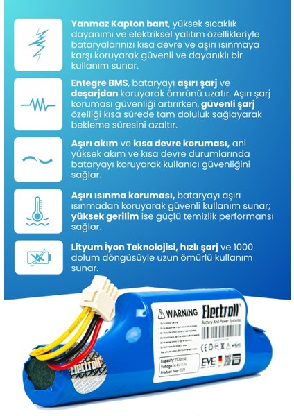 Arçelik Rs 3121 Uyumlu Batarya (Orjinal Kapasite) 2500MAH Pil Robot Süpürge Bataryası Değişimi 9178024542 modelleri