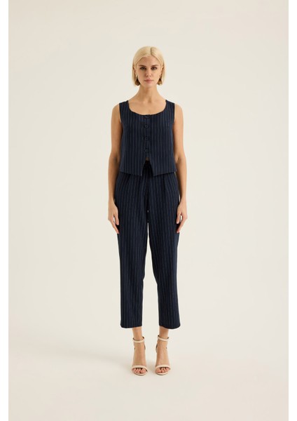 Çizgili Pileli Pantolon