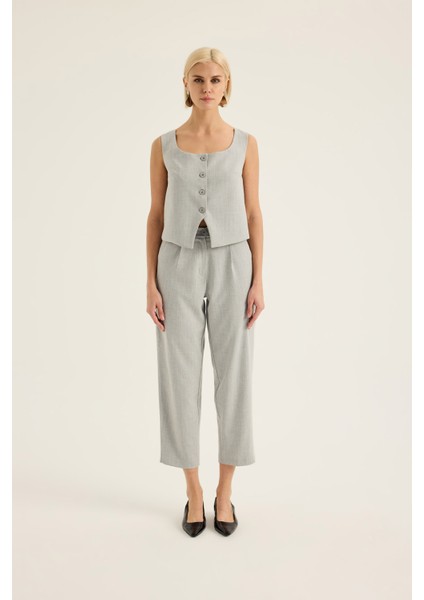 Çizgili Pileli Pantolon