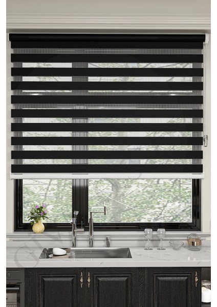 Siyah Bambu Zebra Perde Etek Dilimsiz fiyatları