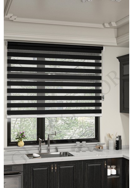 Siyah Bambu Zebra Perde Etek Dilimsiz