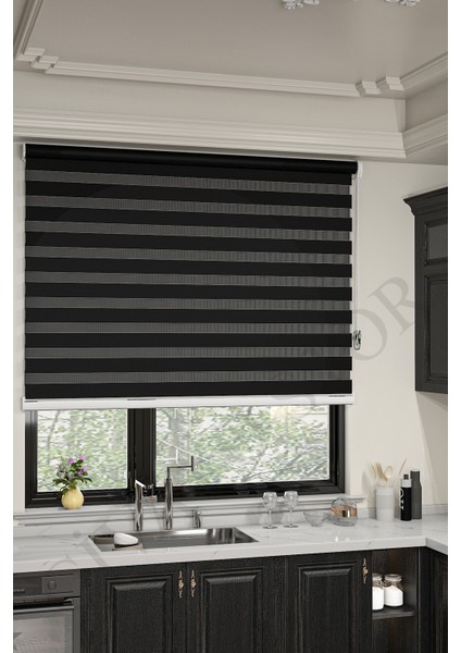 Siyah Bambu Zebra Perde Etek Dilimsiz modelleri