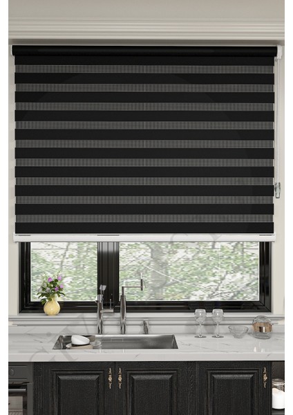 Siyah Bambu Zebra Perde Etek Dilimsiz fırsatları