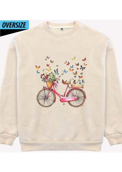 Butterfly Ride Oversize Sweatshirt Bej modelleri