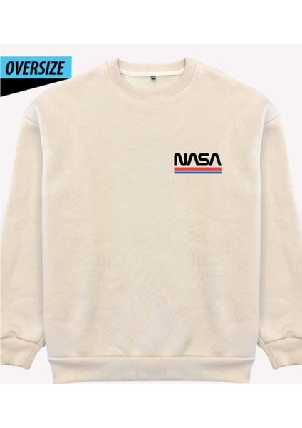 Uzay Meraklılarına Özel Nasa Sweatshirt Oversize Bej indirimleri