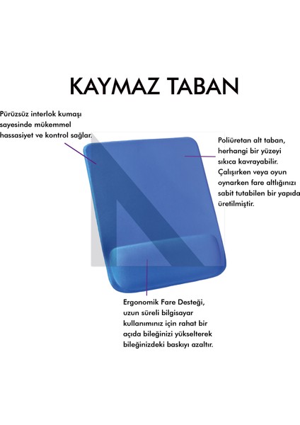 MP02 - Dörtgen Bilek Destekli Mouse Pad | Konfor, Kaymaz Taban, Ergonomik, Yumuşak, Ev,ofis