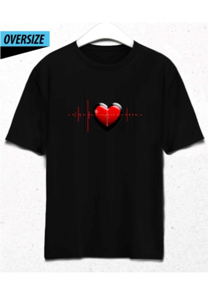 Cyberheart – Dijital Aşkın Ritmi Oversize T-Shirt Siyah