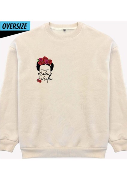 Viva La Vida! Oversize Sweatshirt Bej modelleri