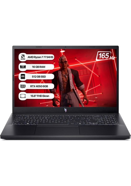 Nitro V15 NH.QSGEY.004 R7 7735HS 16GB 512GB SSD RTX4050-6GB Freedos 165Hz 15.6" Taşınabilir Bilgisayar