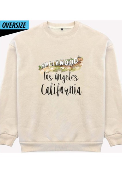 Hollywood Oversize Sweatshirt – Los Angeles Ruhunu Hisset! Bej
