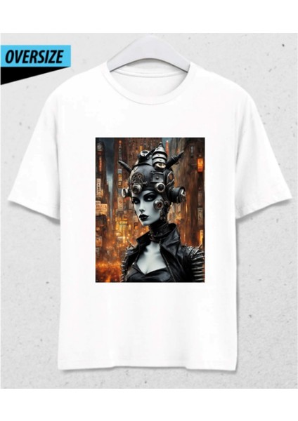 Cyberqueen – Kodlanmış Güzellik Oversize T-Shirt Beyaz