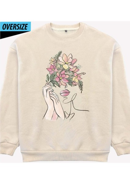 Floral Serenity Oversize Sweatshirt Bej