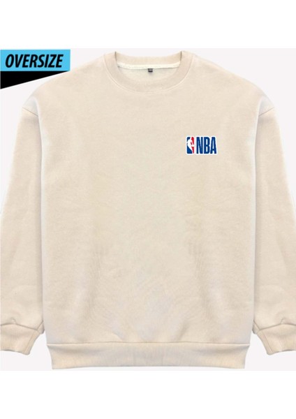 Basketbol Tutkunlarına Özel Nba Sweatshirt Oversize Bej