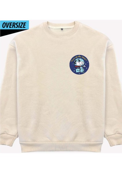 Snoopy And Space Themed Oversized Sweatshirt – Let The Space Adventure Begin! Bej
