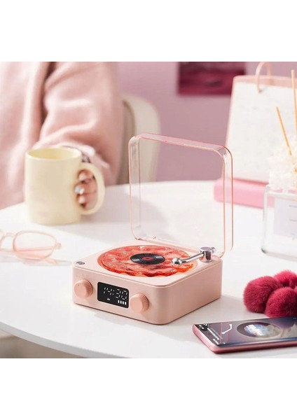 Waves Nostalji Plak Görünümlü Bluetooth Hoparlör 3D Ses Dalgası Retro Müzik Plak Gece Lambası