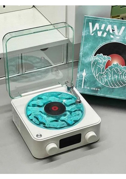 Waves Nostalji Plak Görünümlü Bluetooth Hoparlör 3D Ses Dalgası Retro Müzik Plak Gece Lambası