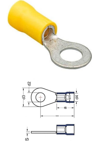 KU-6 KABLO UCU İZOLELİ (SARI) (4-6 MM KABLO UYUMLU) ( DELİK ÇAPI:5 MM)