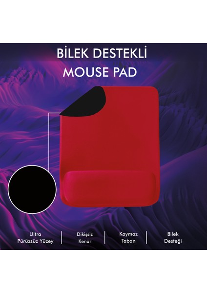 MP02 - Dörtgen Bilek Destekli Mouse Pad | Konfor, Kaymaz Taban, Ergonomik, Yumuşak, Ev,ofis