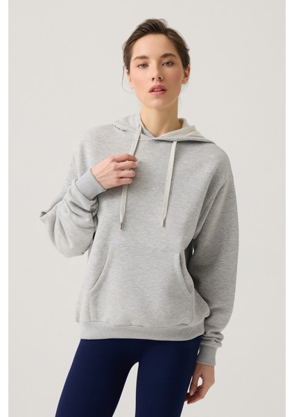 Gri Melanj Geniş Kalıp Kapüşonlu Sweatshirt Hooded Sweat