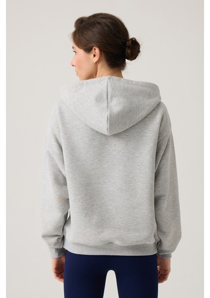 Gri Melanj Geniş Kalıp Kapüşonlu Sweatshirt Hooded Sweat