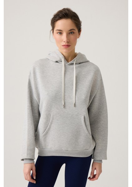 Gri Melanj Geniş Kalıp Kapüşonlu Sweatshirt Hooded Sweat