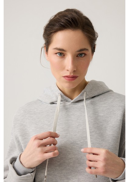 Gri Melanj Geniş Kalıp Kapüşonlu Sweatshirt Hooded Sweat