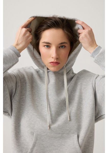Gri Melanj Geniş Kalıp Kapüşonlu Sweatshirt Hooded Sweat