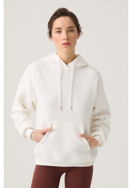 Ekru Geniş Kalıp Kapüşonlu Sweatshirt Hooded Sweat