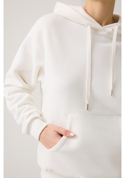 Ekru Geniş Kalıp Kapüşonlu Sweatshirt Hooded Sweat