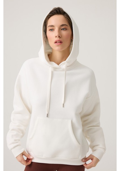 Ekru Geniş Kalıp Kapüşonlu Sweatshirt Hooded Sweat