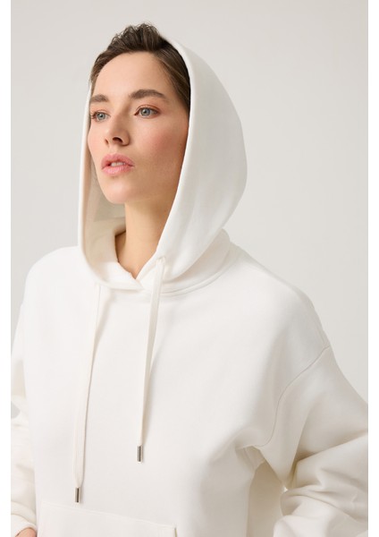 Ekru Geniş Kalıp Kapüşonlu Sweatshirt Hooded Sweat