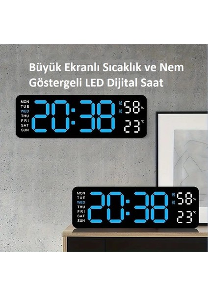 Büyük Ekranlı Sıcaklık ve Nem Göstergeli LED Dijital Saat, Çok Fonksiyonlu Sessiz Duvar/masa Saati