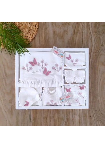 Kız Bebek %100 Pamuklu Kelebekli Fistolu 10'lu Hastane Çıkışı Zıbın Takımı BBK1209