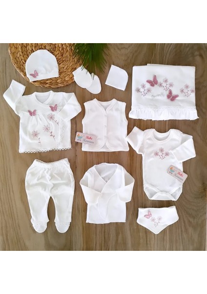 Kız Bebek %100 Pamuklu Kelebekli Fistolu 10'lu Hastane Çıkışı Zıbın Takımı BBK1209 fiyatları