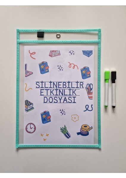 A4 Çalışma Kağıtları Için Yeşil Silinebilir Etkinlik Dosyası + 2 Adet Silgili Kalem