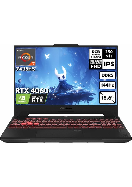 Tuf Gaming A15 Ryzen-7 7435HS 8-GB DDR5 2 TB SSD RTX4060 (8GB-115W) 15.6" Fhd Windows 10 Pro Taşınabilir bilgisayar Oyuncu Notebook FA507NVR-LP147HMF66