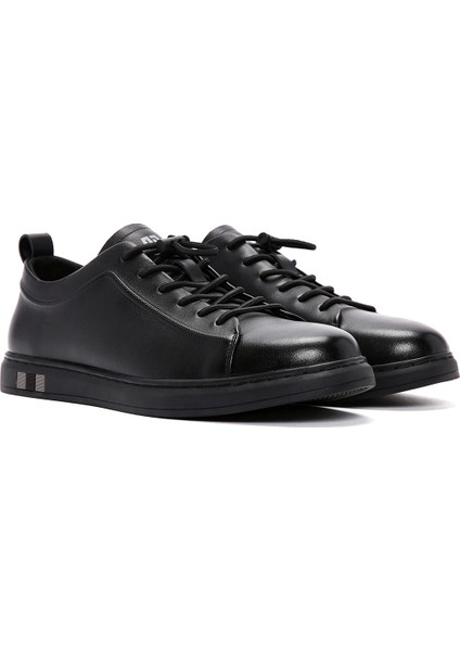 Erkek Siyah Bağcıklı Deri Sneaker 25SFD690818