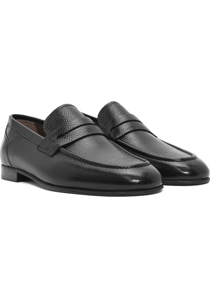 Erkek Siyah Deri Klasik Loafer 25SFD6018FT