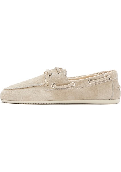 Kadın Gri Bağcıklı Süet Deri Loafer 25SFD420210