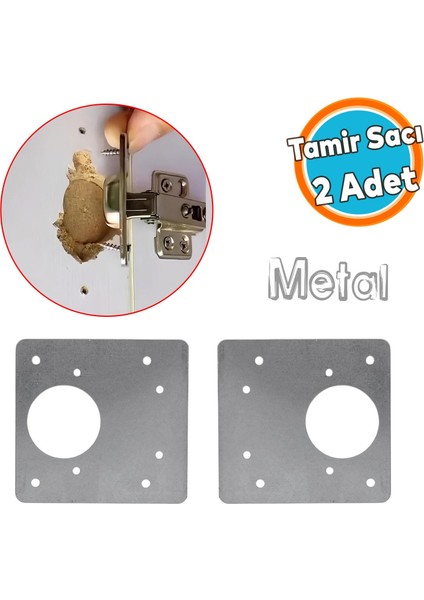 Mobilya Dolap Kapak Taş Menteşe Tamir Sacı Pratik Onarım Kiti Yuva Saçı Tablası 8x8.5 cm 1 Çift