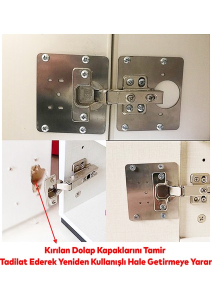 Mobilya Dolap Kapak Taş Menteşe Tamir Sacı Pratik Onarım Kiti Yuva Saçı Tablası 8x8.5 cm 8 Adet