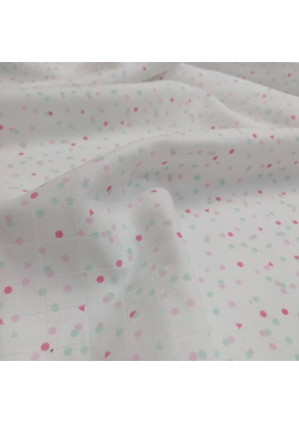 Baskılı Bambu Karışımlı Müslin Kumaş | Pembe Yeşil Şekiller fiyatları