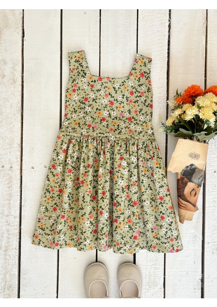 Yeşil Çiçekli Poplin Anne Etek ve Kız Çocuk Elbise Kombini (Tekli Satılmaktadır) modelleri