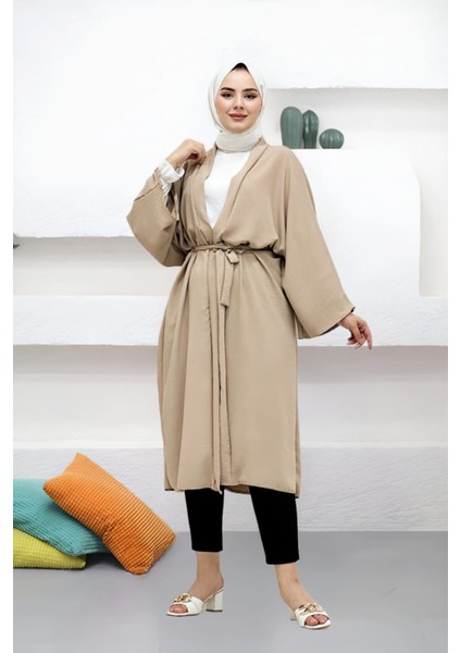 Kuşaklı Aerobin Geniş Kollu Oversize Uzun Kimono