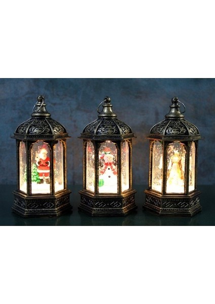 Yılbaşı Temalı Işıklı Kar Küresi Siyah Tasarım