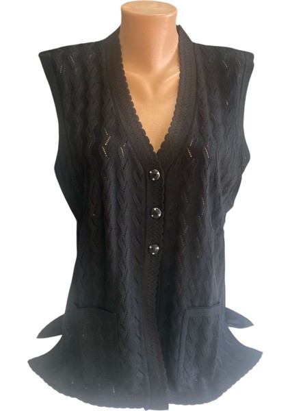 Rahat Kesim Mevsimlik Merserize Anne Kadın Siyah Yelek