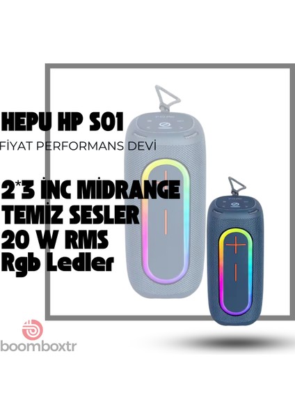 HP-S01 Taşınabilir Şarjlı Bluetooth Hoparlör 3000 Mah Rgb Aux.usb.tf 20W Rms Tws Type-C Şarj