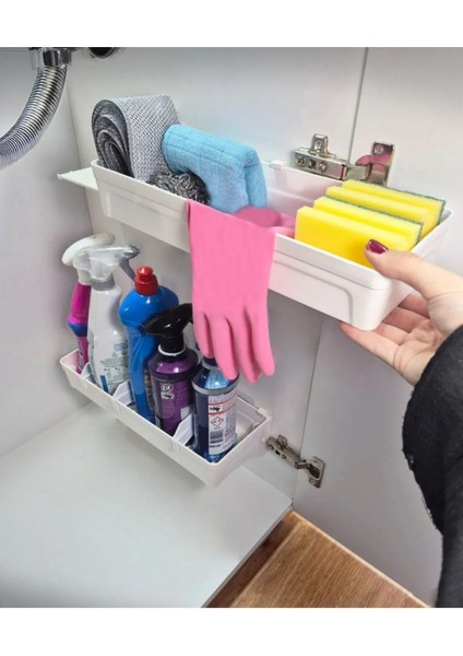 Dolap Içi Düzenleyici Yapışkanlı Kaydırmalı Katlı Raf Organizer